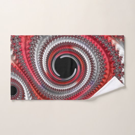 Abstraktes Rot-Schwarz-Weiß-Fraktal Badhandtuch Set (Handtuch)