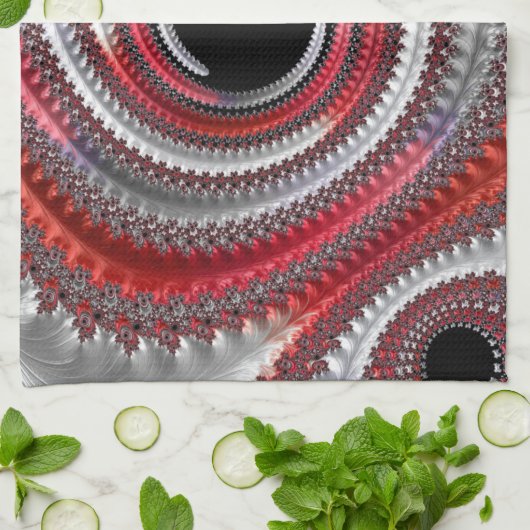 Abstraktes Rot-Schwarz-Weiß-Fraktal Geschirrtuch (Gefaltet)