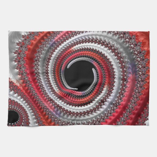 Abstraktes Rot-Schwarz-Weiß-Fraktal Geschirrtuch (Horizontal)