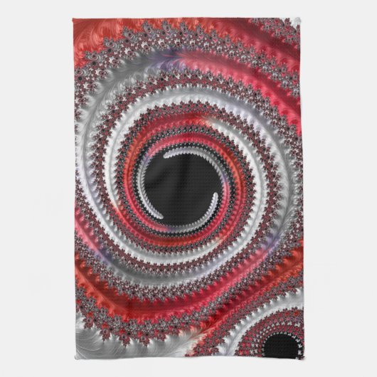 Abstraktes Rot-Schwarz-Weiß-Fraktal Geschirrtuch (Vertikal)