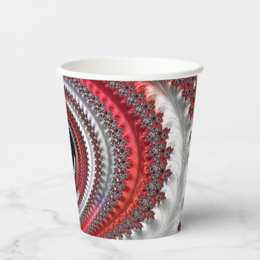 Abstraktes Rot-Schwarz-Weiß-Fraktal Pappbecher (Rückseite)