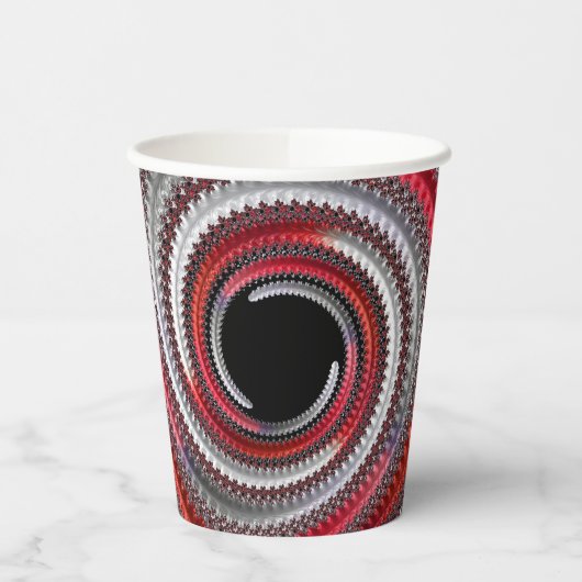 Abstraktes Rot-Schwarz-Weiß-Fraktal Pappbecher (Links)