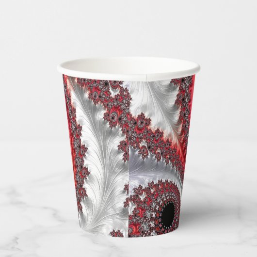Abstraktes Rot-Schwarz-Weiß-Fraktal Pappbecher (Rechts)