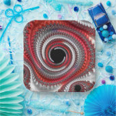 Abstraktes Rot-Schwarz-Weiß-Fraktal Pappteller (Party)