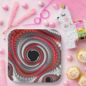 Abstraktes Rot-Schwarz-Weiß-Fraktal Pappteller (Party)