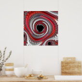 Abstraktes Rot-Schwarz-Weiß-Fraktal Poster (Küche)