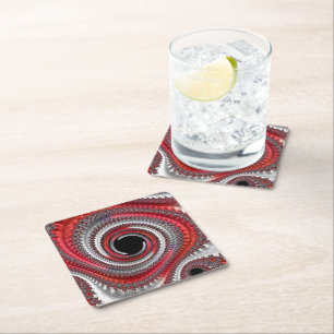 Abstraktes Rot-Schwarz-Weiß-Fraktal Rechteckiger Pappuntersetzer