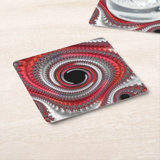 Abstraktes Rot-Schwarz-Weiß-Fraktal Rechteckiger Pappuntersetzer (angewinkelt)