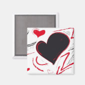 Abstraktes Rot-Schwarzes Herz Magnet (Vorderseite/Rückseite)