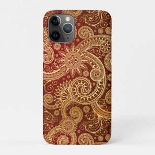 Abstraktes Rot und Goldblumenmuster iPhone 11 Pro Hülle