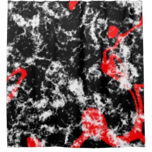 Abstraktes Rot-, Weiß- und Schwarz-Marmor Duschvorhang (Vorderseite)
