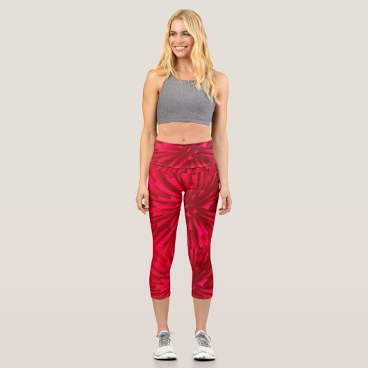 ABSTRAKTES ROTES ASTRAL-BILD CAPRI LEGGINGS (Vorderseite)