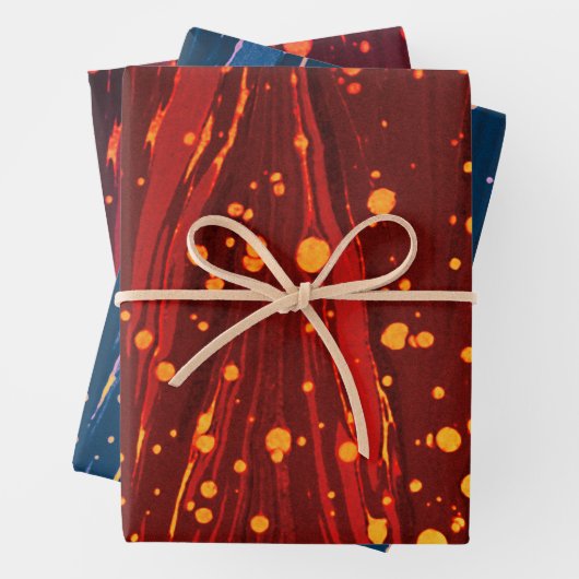 ABSTRAKTES ROTES BLAUENPAPIER, GOLDSPLASHEN GESCHENKPAPIER SET (Beispiel)