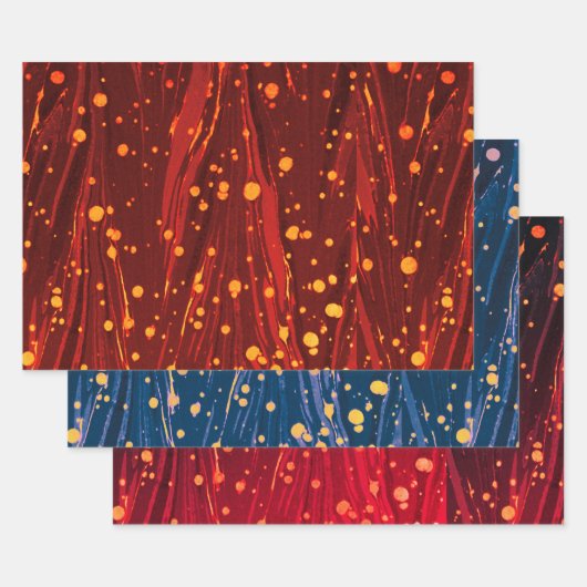 ABSTRAKTES ROTES BLAUENPAPIER, GOLDSPLASHEN GESCHENKPAPIER SET (Set)