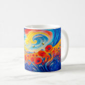 Abstraktes rotes blaues Mohnfeld mit Bienen Kaffeetasse (VorderseiteRechts)
