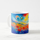Abstraktes rotes blaues Mohnfeld mit Bienen Kaffeetasse (Vorderseite Links)
