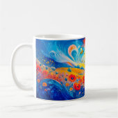 Abstraktes rotes blaues Mohnfeld mit Bienen Kaffeetasse (Links)