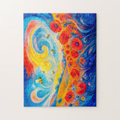 Abstraktes rotes blaues Mohnfeld mit Bienen Puzzle (Vertikal)
