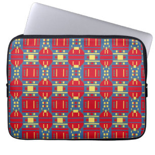 Abstraktes rotes Gelb- und Blaumuster mit Geometri Laptopschutzhülle