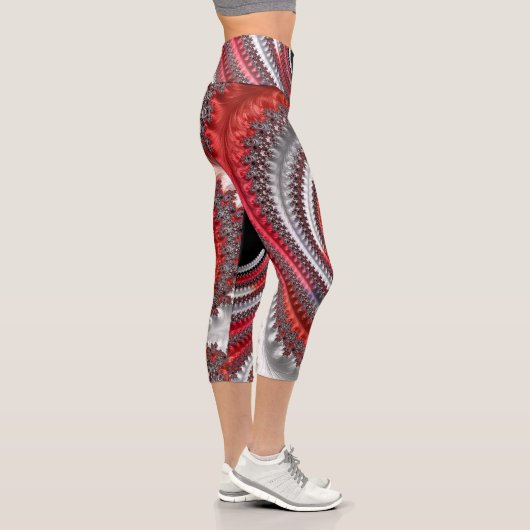 Abstraktes Rotes Gradient Spiral Fraktal Capri Leggings (Rechts)