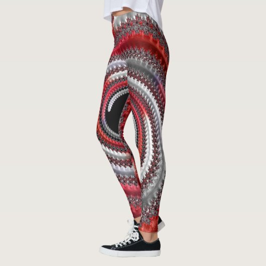 Abstraktes Rotes Gradient Spiral Fraktal Leggings (Links)