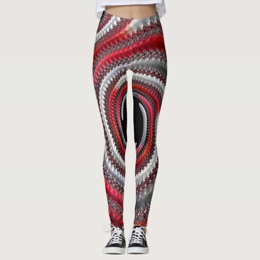 Abstraktes Rotes Gradient Spiral Fraktal Leggings (Vorderseite)