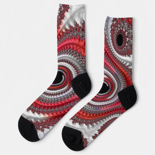 Abstraktes Rotes Gradient Spiral Fraktal Socken (Linkes Detail)