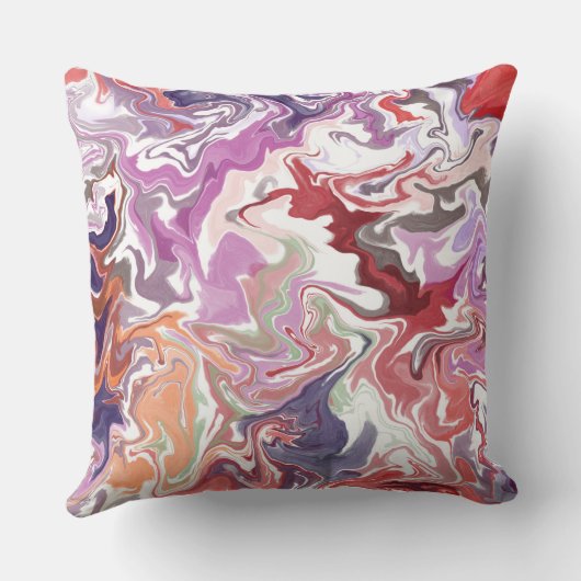 Abstraktes Rotes Kissen aus Marmor - Moderne Flüss (Rückseite)