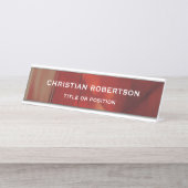 Abstraktes Rotes Modernes Einfaches Schlichtes Bus Schreibtischnamensplakette (Vorderseite )