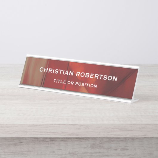 Abstraktes Rotes Modernes Einfaches Schlichtes Bus Schreibtischnamensplakette (Vorderseite )