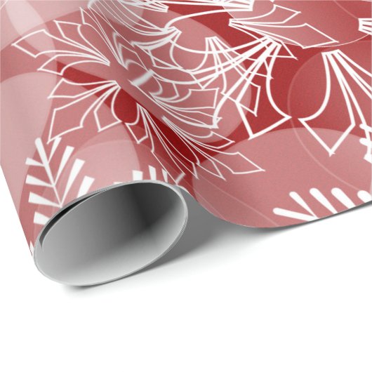 Abstraktes rotes Muster mit weißen Schneeflocken Geschenkpapier (Rolleneckpunkt)