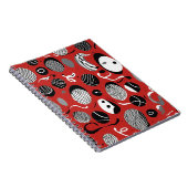 Abstraktes rotes Notebook - Schwarz-Weiß-Muster Notizblock (Rechte Seite)