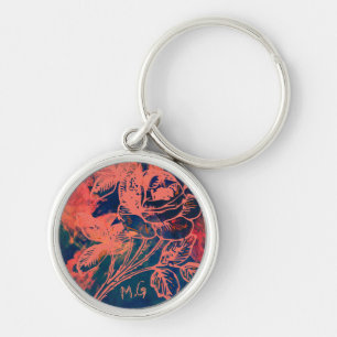 Abstraktes rotes Rosenkunst-Monogramm Schlüsselanhänger