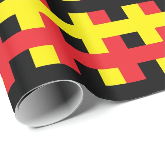 Abstraktes Rotes, schwarz und gelb Geschenkpapier (Rolleneckpunkt)
