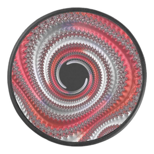 Abstraktes Rotes Schwarzes Gradient Spiral Fraktal Eishockey Puck (Vorderseite)