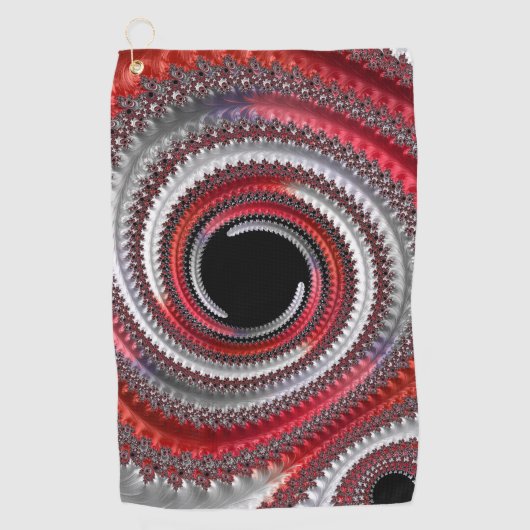 Abstraktes Rotes Schwarzes Gradient Spiral Fraktal Golfhandtuch (Vorderseite)