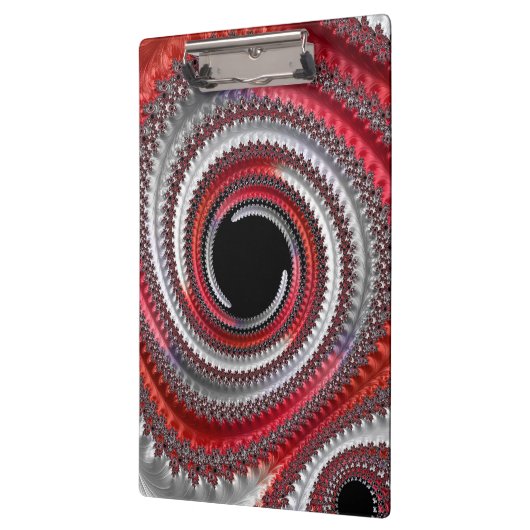 Abstraktes Rotes Schwarzes Gradient Spiral Fraktal Klemmbrett (Links)