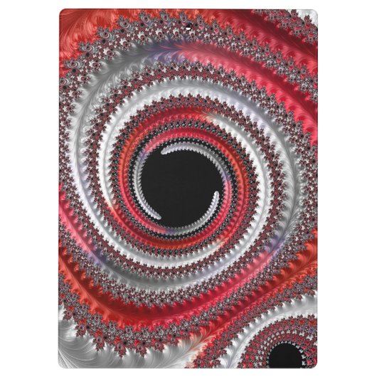 Abstraktes Rotes Schwarzes Gradient Spiral Fraktal Klemmbrett (Rückseite)
