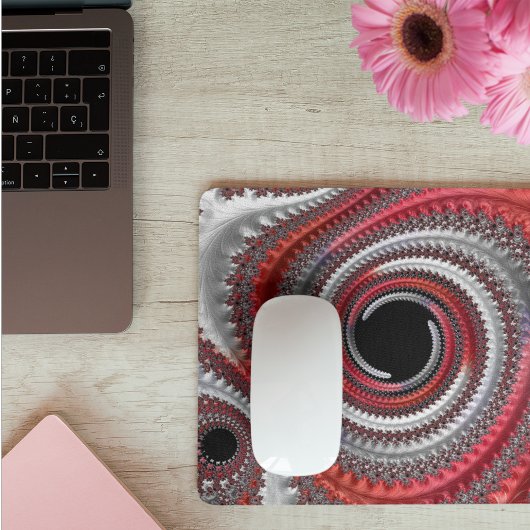 Abstraktes Rotes Schwarzes Gradient Spiral Fraktal Mousepad