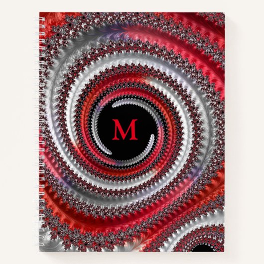 Abstraktes Rotes Schwarzes Gradient Spiral Fraktal Notizblock (Vorderseite)
