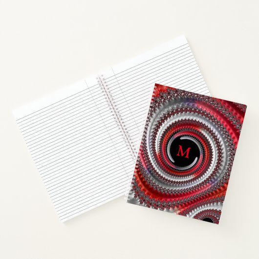 Abstraktes Rotes Schwarzes Gradient Spiral Fraktal Notizblock (Innenseite)