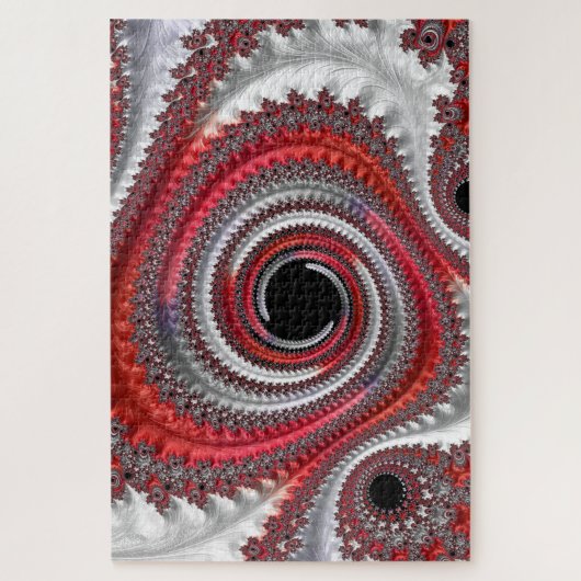 Abstraktes Rotes Schwarzes Gradient Spiral Fraktal Puzzle (Vertikal)
