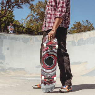 Abstraktes Rotes Schwarzes Gradient Spiral Fraktal Skateboard