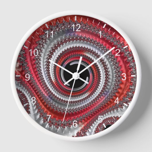 Abstraktes Rotes Schwarzes Gradient Spiral Fraktal Uhr (Vorderseite)