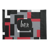 Abstraktes rotes, schwarzes und weißes Muster Kissenbezug (Rückseite-Rechts)