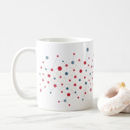 Abstraktes rotes und blaues geometrisches Muster Kaffeetasse (Mit Donut)