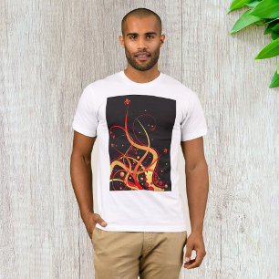 Abstraktes rotes und goldenes Wirbel-Blumenmuster T-Shirt
