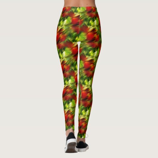 Abstraktes rotes und grünes Muster Leggings (Rückseite)