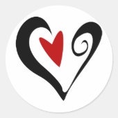 Abstraktes Rotes und Schwarzes Herz Modernes Roman Runder Aufkleber (Vorderseite)