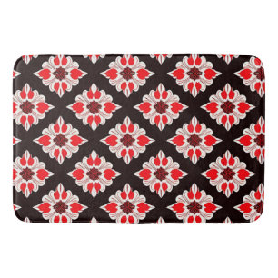 Abstraktes rotes und weißes Blumenmuster Badematte
